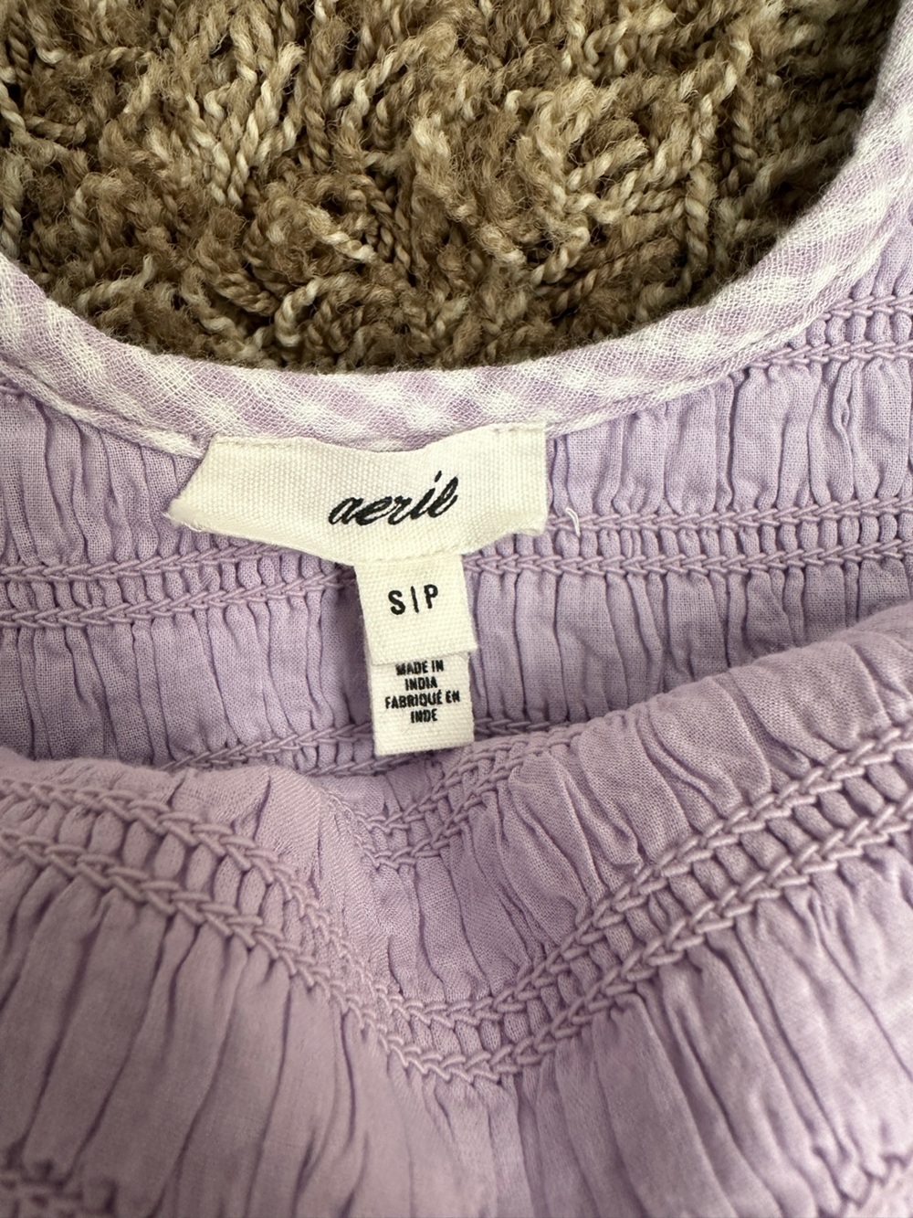 Aerie Light Lavender & White Gingham Dress w/ Smocked Bodice & Drop Waist Size S - Picture 2 of 3